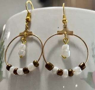 Small gold hoop with beaded dangle