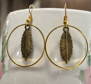 Small gold hoop with leaf dangle