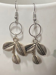 Silver three leaf dangle with small hoop