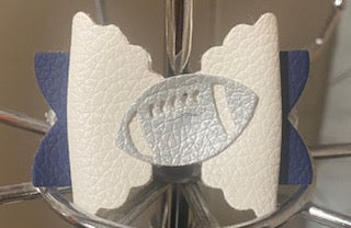 Small blue and white football bow