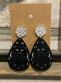 Silver post with black wooden teardrop